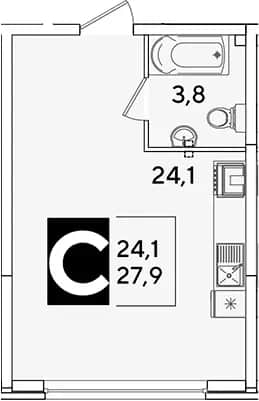 Студия, 27.9 м² в ЖК «Самолет» — фото 1