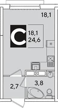 Студия, 24.6 м² в ЖК «Самолет» — фото 1