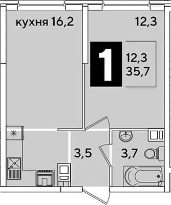 2-комн., 35.7 м² в ЖК «Самолет» — фото 1