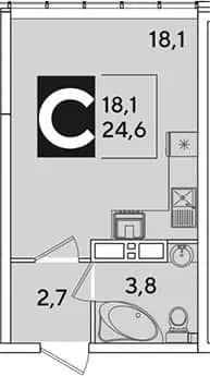 Студия, 24.6 м² в ЖК «Самолет» — фото 1