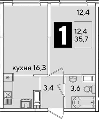 2-комн., 35.7 м² в ЖК «Самолет» — фото 1