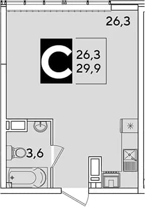 Студия, 29.9 м² в ЖК «Самолет» — фото 1