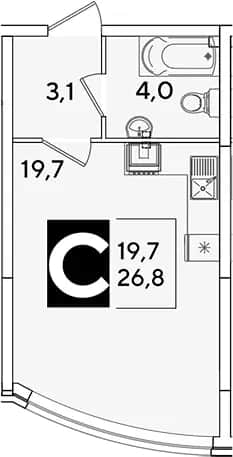 Студия, 26.8 м² в ЖК «Самолет» — фото 1