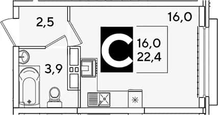 Студия, 22.4 м² в ЖК «Самолет» — фото 1