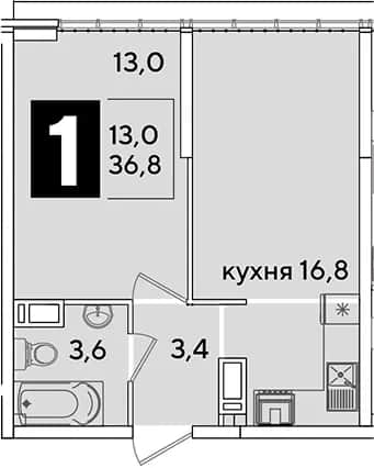 2-комн., 36.8 м² в ЖК «Самолет» — фото 1