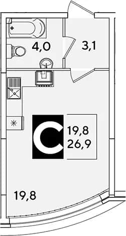 Студия, 26.9 м² в ЖК «Самолет» — фото 1