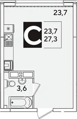 Студия, 27.3 м² в ЖК «Самолет» — фото 1