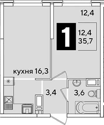 2-комн., 35.7 м² в ЖК «Самолет» — фото 1