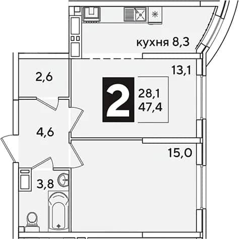 2-комн., 47.4 м² в ЖК «Самолет» — фото 1