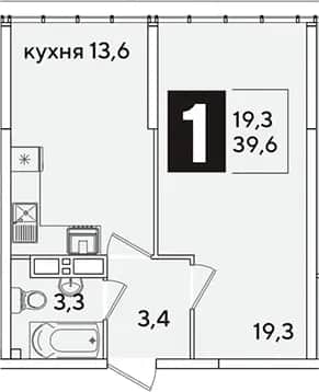 1-комн., 39.6 м² в ЖК «Самолет» — фото 1