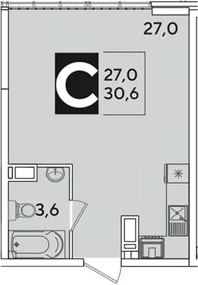 Студия, 30.6 м² в ЖК «Самолет» — фото 1