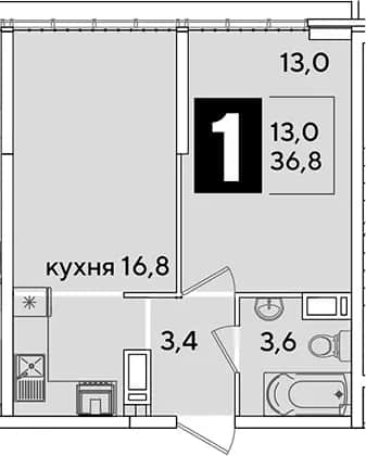 2-комн., 36.8 м² в ЖК «Самолет» — фото 1
