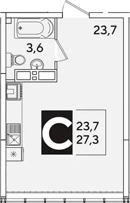 Студия, 27.3 м² в ЖК «Самолет» — фото 1