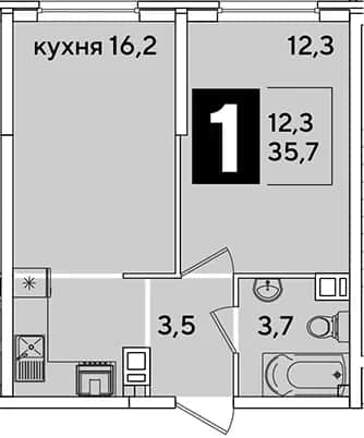 2-комн., 35.7 м² в ЖК «Самолет» — фото 1