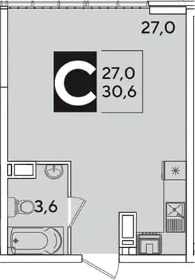 Студия, 30.6 м² в ЖК «Самолет» — фото 1