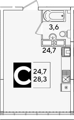 Студия, 28.3 м² в ЖК «Самолет» — фото 1