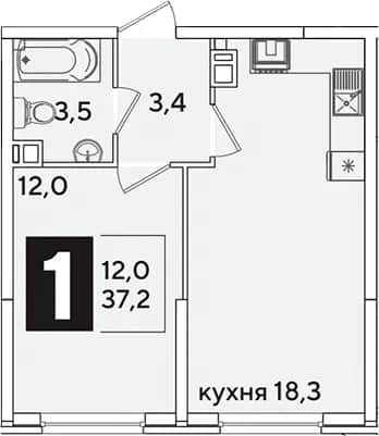 2-комн., 37.2 м² в ЖК «Самолет» — фото 1