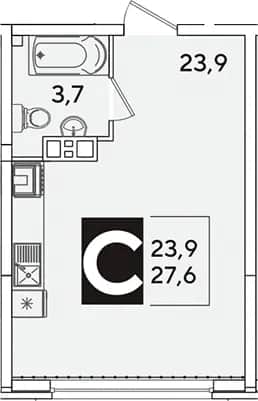 Студия, 27.6 м² в ЖК «Самолет» — фото 1