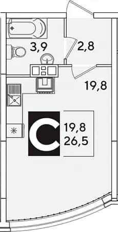 Студия, 26.5 м² в ЖК «Самолет» — фото 1