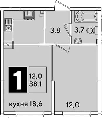 2-комн., 38.1 м² в ЖК «Самолет» — фото 1