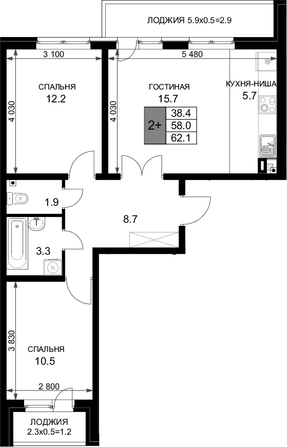 Продается 3-комн. квартира, 58 м² — фото 2