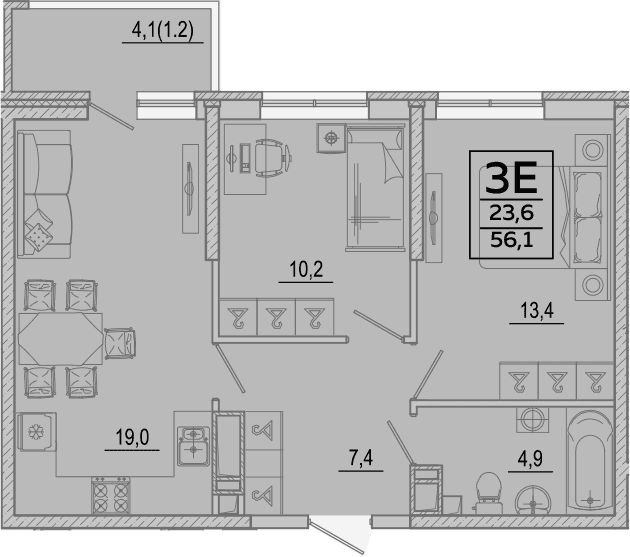 Продается 3-комн. квартира, 54.9 м² — фото 2
