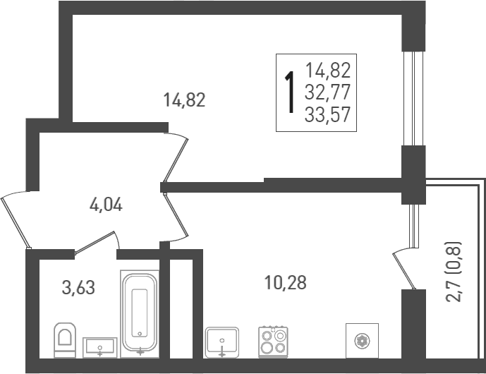 Продается 1-комн. квартира, 32.77 м² — фото 2