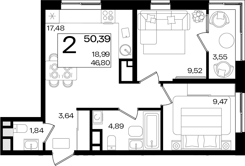 Продается 3-комн. квартира, 48 м² — фото 2