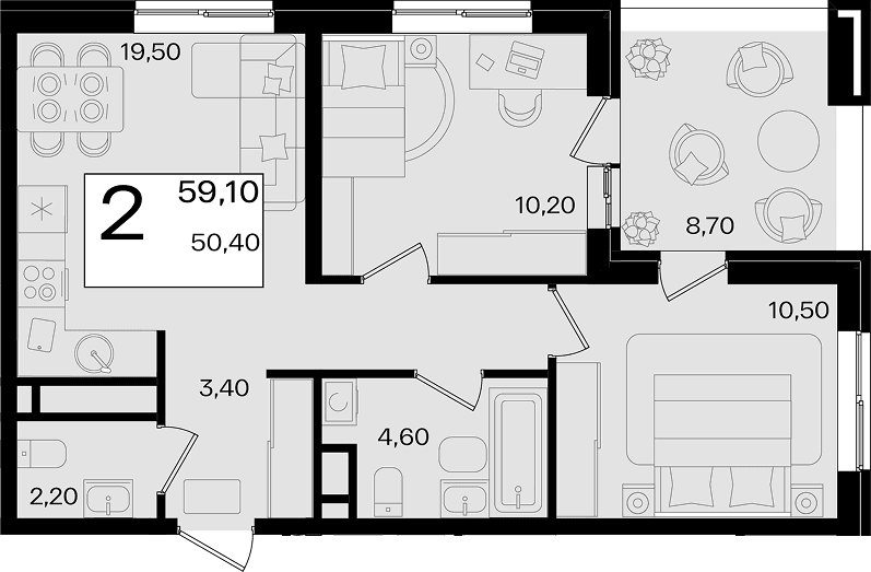 Продается 3-комн. квартира, 50.4 м² — фото 2