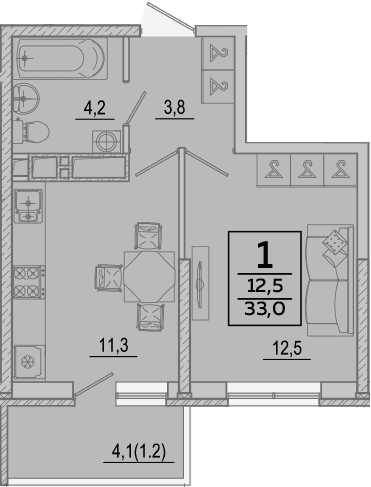 Продается 1-комн. квартира, 31.8 м² — фото 2