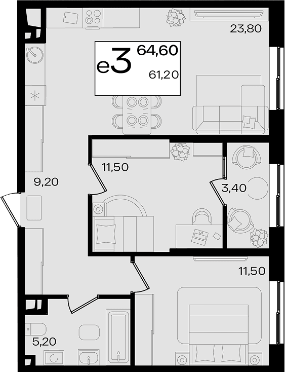 Продается 3-комн. квартира, 61.2 м² — фото 2