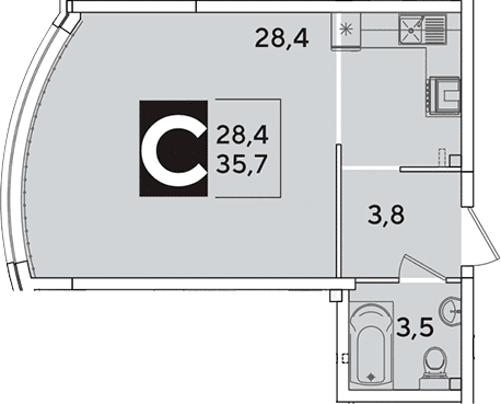 Продается 1-комн. квартира, 35.7 м²