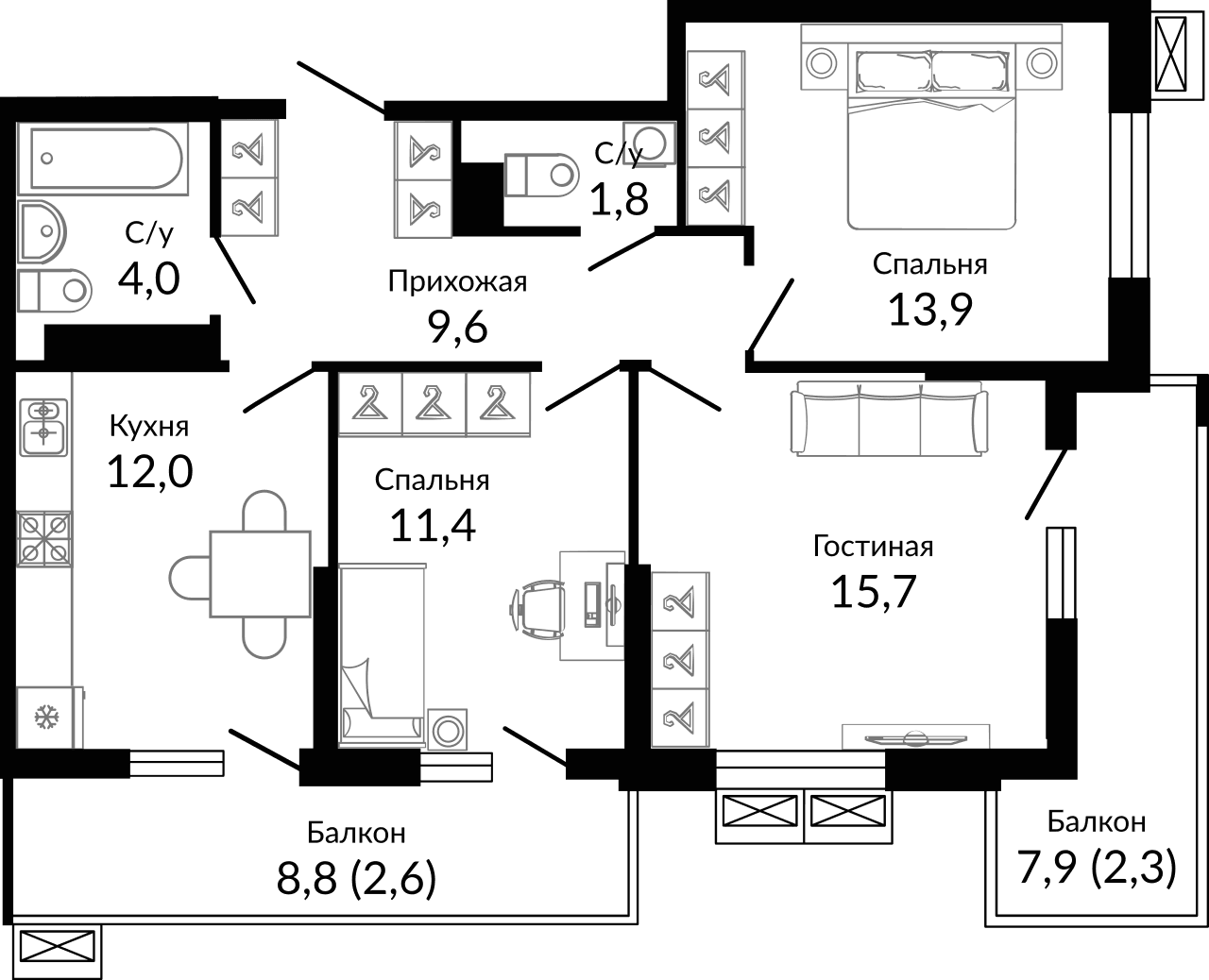 Продается 3-комн. квартира, 70.7 м²