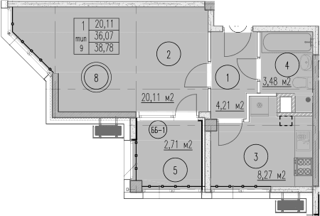 Продается 1-комн. квартира, 36.07 м²