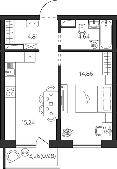 Продается 1-комн. квартира, 39.55 м²