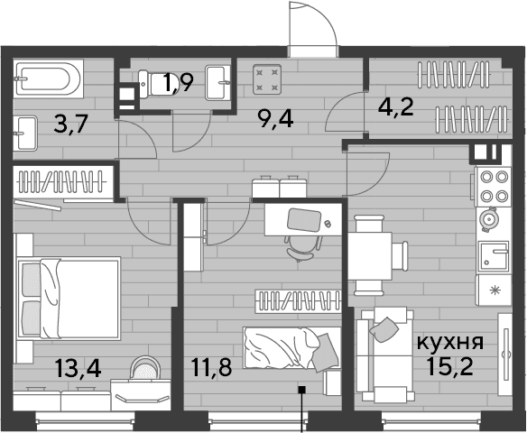 Продается 2-комн. квартира, 59.6 м²