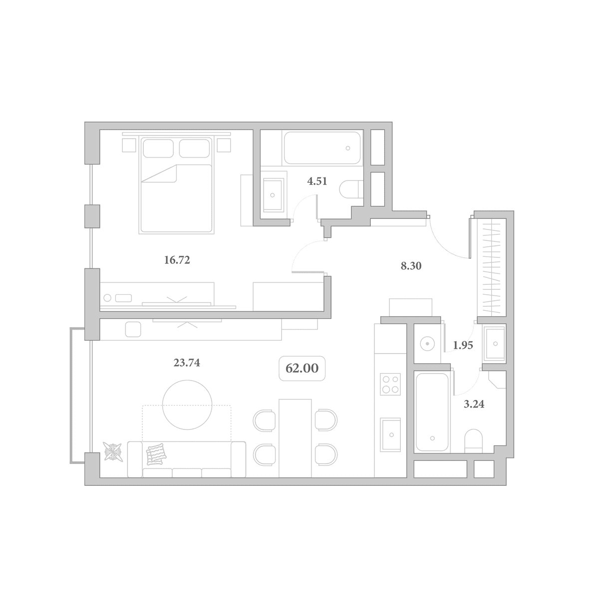 Продается 2-комн. квартира, 59.8 м²