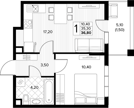 Продается 1-комн. квартира, 35.3 м²