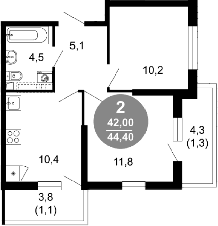 Продается 2-комн. квартира, 42 м²