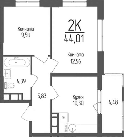 Продается 2-комн. квартира, 42.67 м²
