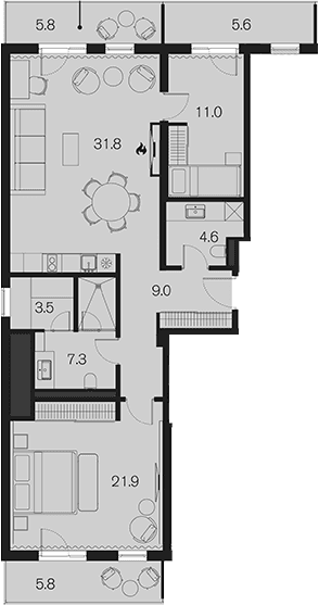 Продается 2-комн. квартира, 89.1 м²
