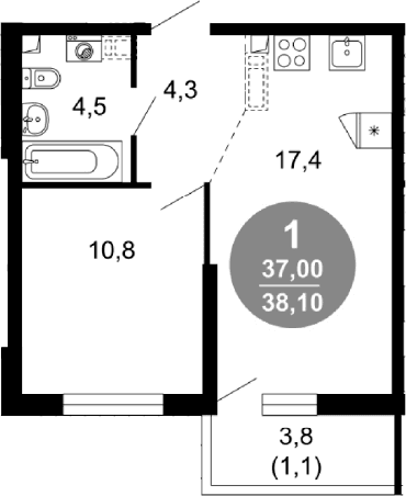 Продается 1-комн. квартира, 37 м²