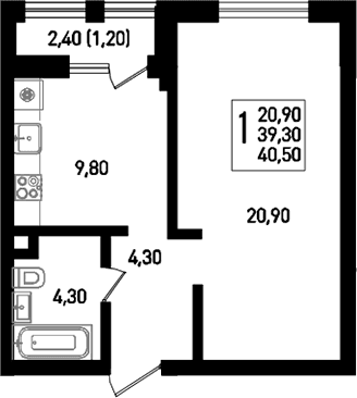 Продается 1-комн. квартира, 39.8 м²