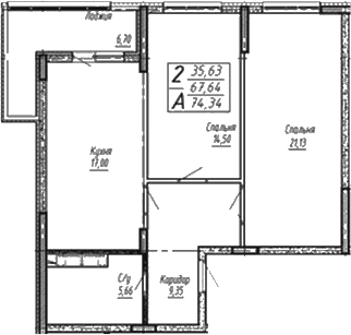 Продается 3-комн. квартира, 71.48 м²