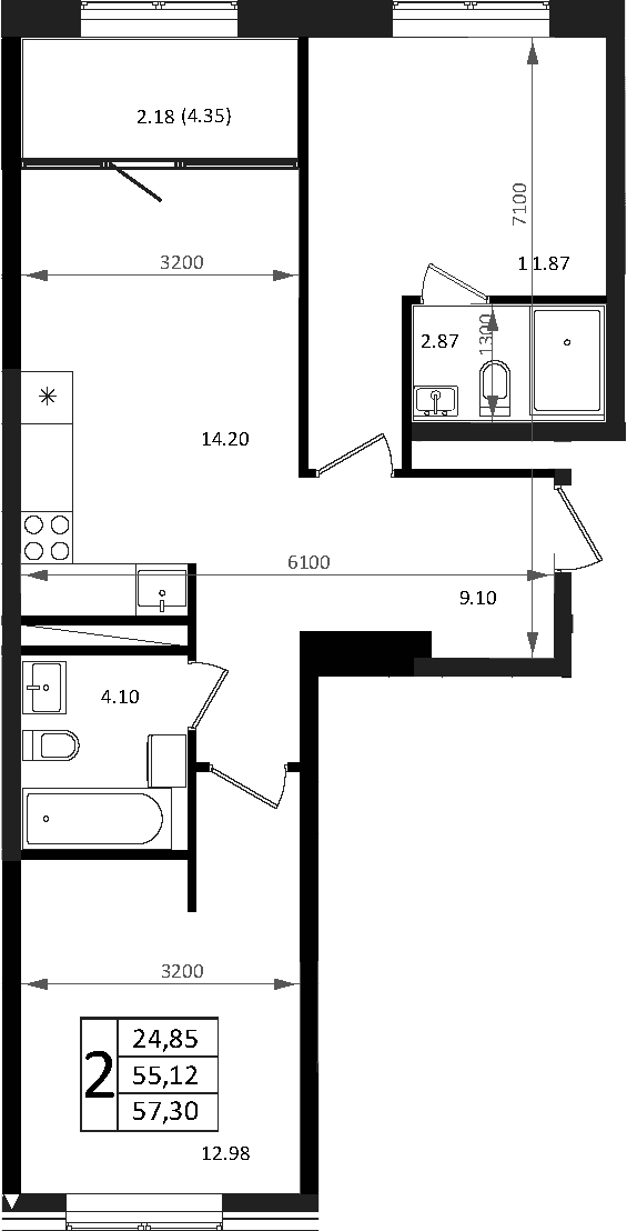 Продается 3-комн. квартира, 57.42 м²