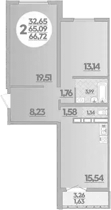 Продается 2-комн. квартира, 65.09 м²