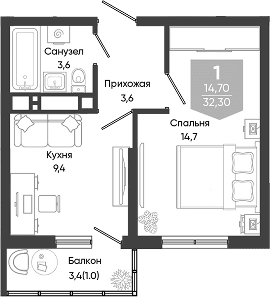Продается 1-комн. квартира, 31.3 м²
