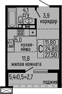 Продается 1-комн. квартира, 24.8 м²