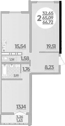 Продается 2-комн. квартира, 65.09 м²