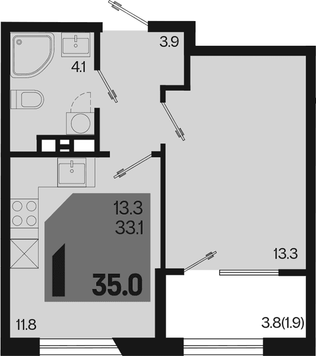 Продается 1-комн. квартира, 33.1 м²